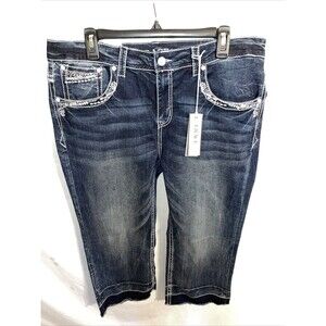 Grace In L.A. Women’s Capri Jeans Size 18 Blue Embroideried Party Going Out NWT
